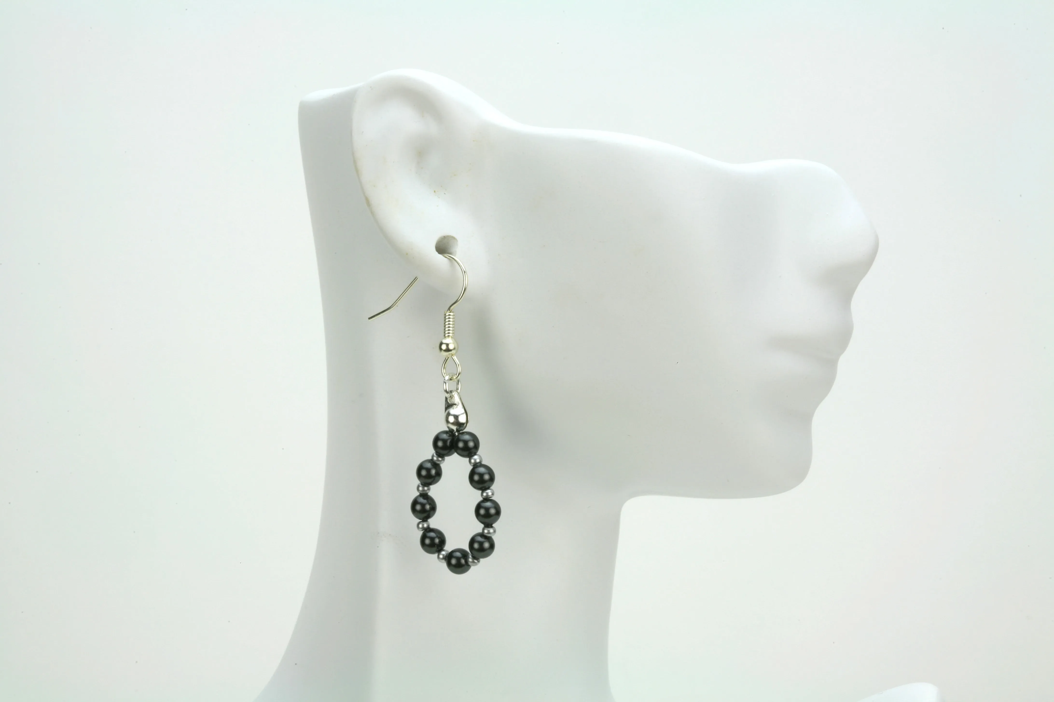 Black Pearl Silver Hoop Earrings