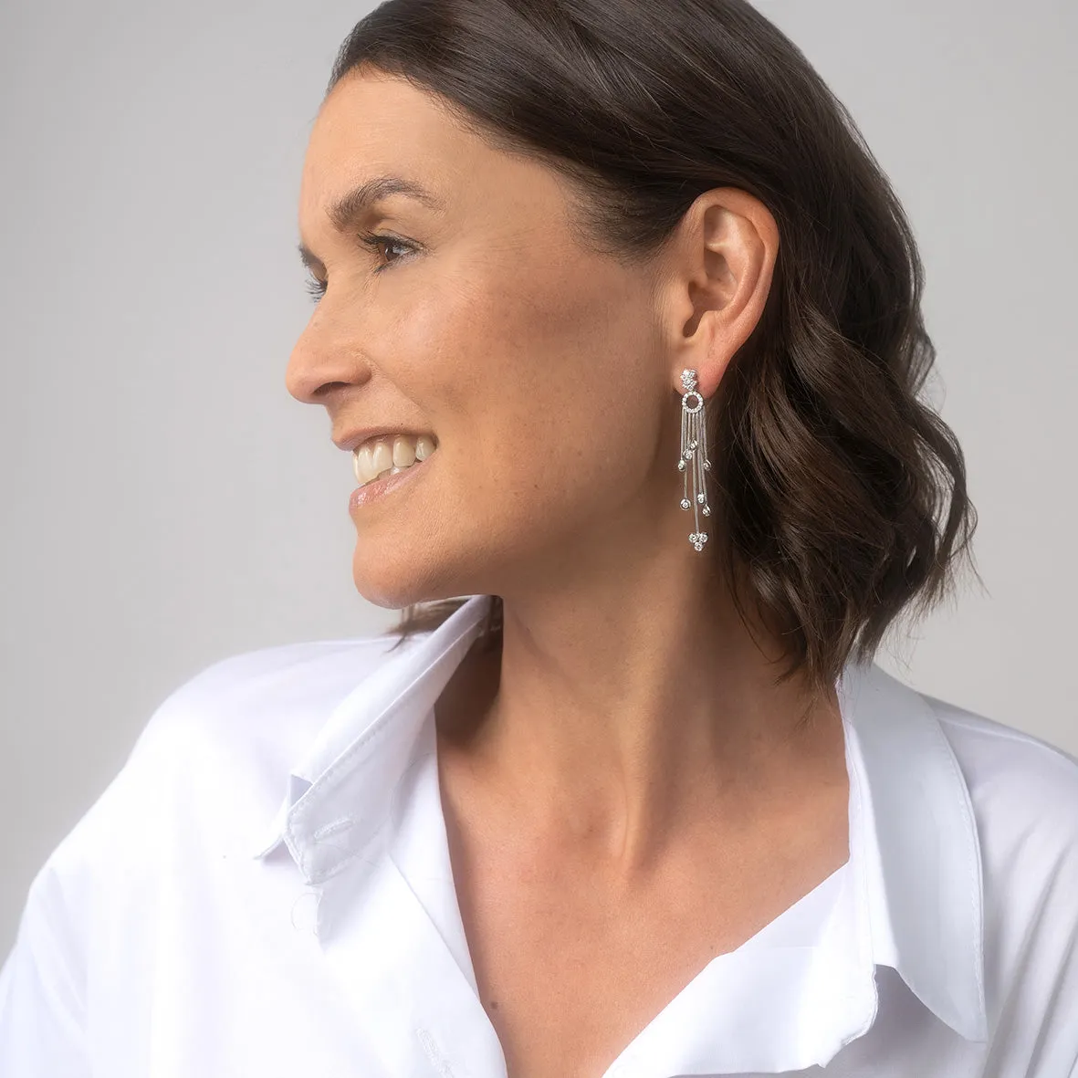 Black Tahitian Pearl & Diamond 'Tsarina' Cascade Drop  Earrings