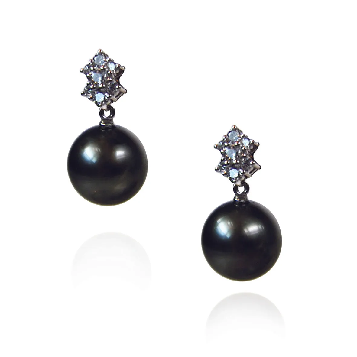 Black Tahitian Pearl & Diamond 'Tsarina' Cascade Drop  Earrings