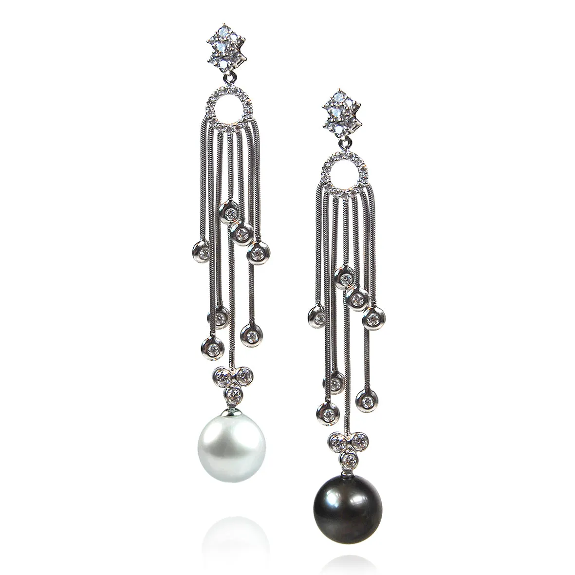 Black Tahitian Pearl & Diamond 'Tsarina' Cascade Drop  Earrings
