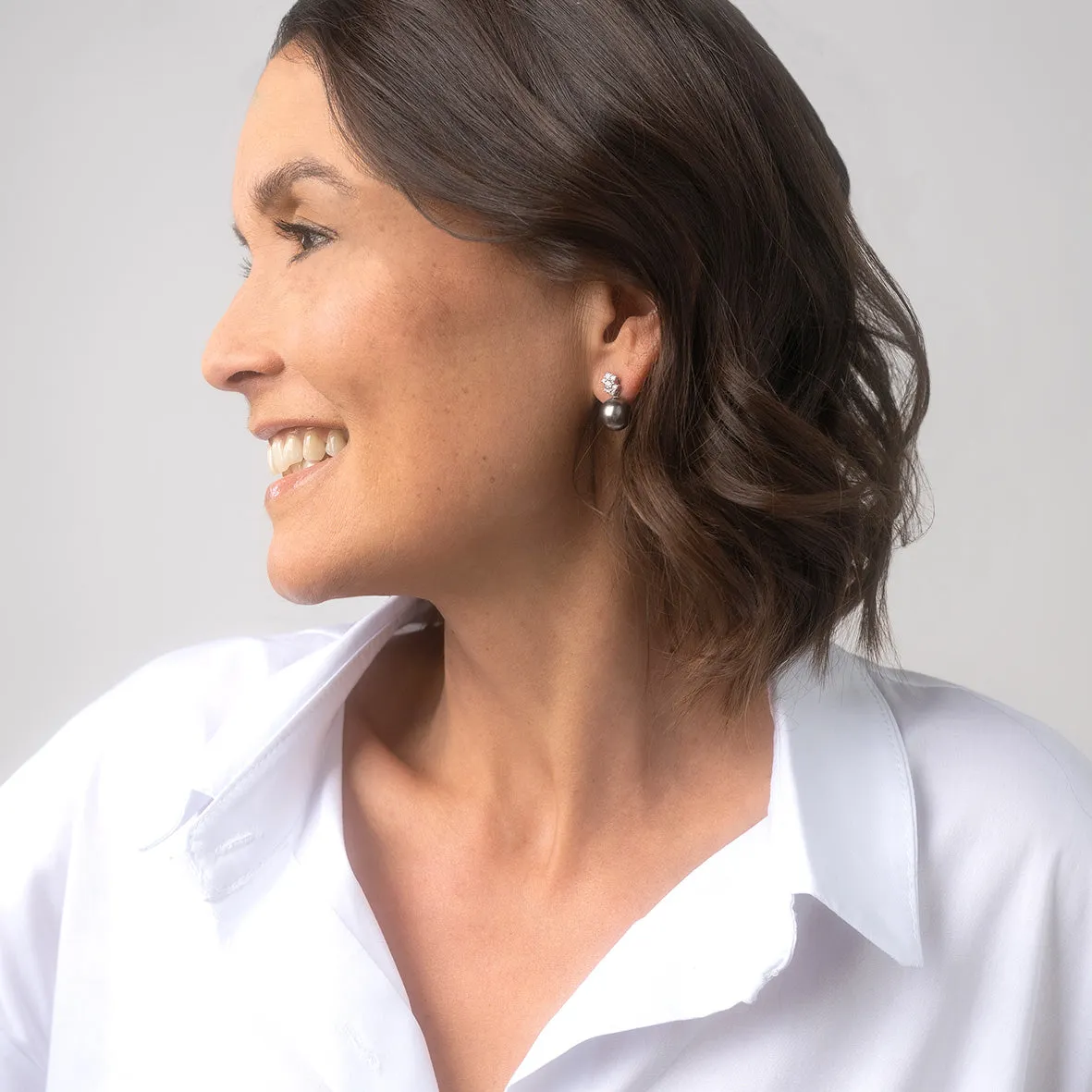 Black Tahitian Pearl & Diamond 'Tsarina' Cascade Drop  Earrings