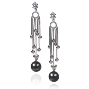 Black Tahitian Pearl & Diamond 'Tsarina' Cascade Drop  Earrings