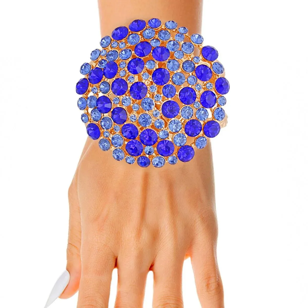 Blue Bouquet Domed Gold Cuff Bracelet: Dazzle Your Style