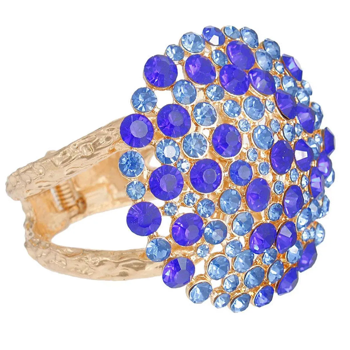 Blue Bouquet Domed Gold Cuff Bracelet: Dazzle Your Style