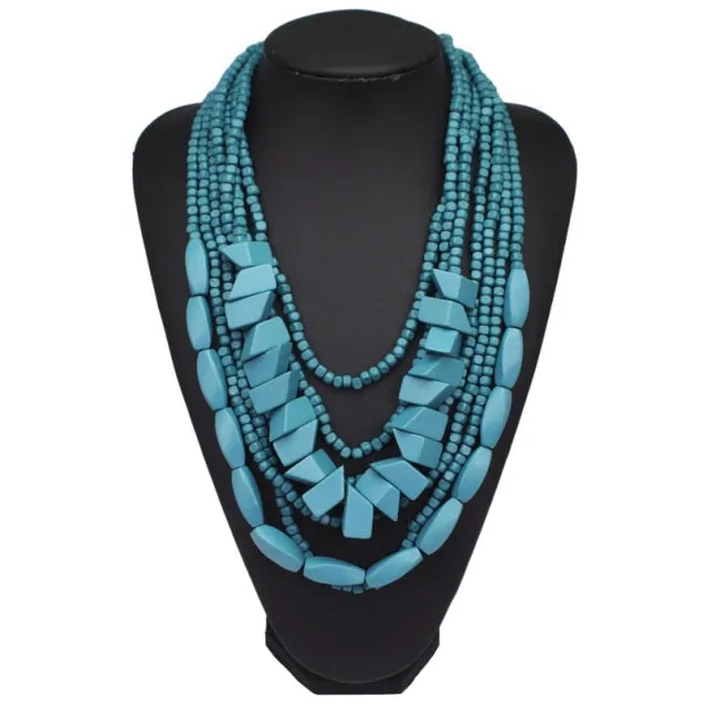 Bohemian Multi-layer Wood Bead Choker Necklaces