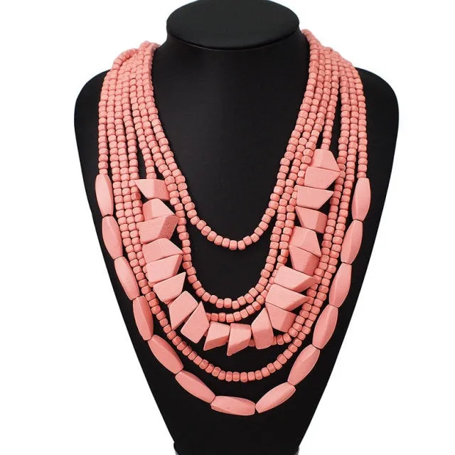 Bohemian Multi-layer Wood Bead Choker Necklaces