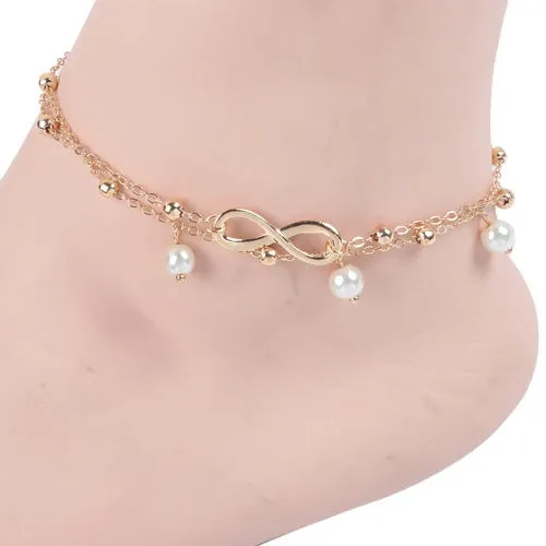 Boho Female Double Layered Anklets Barefoot  Ankle Bracelets