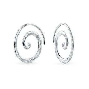 Boho Geometric Hoop Huggie Earrings 14K Gold Plated Sterling Silver Spiral Design