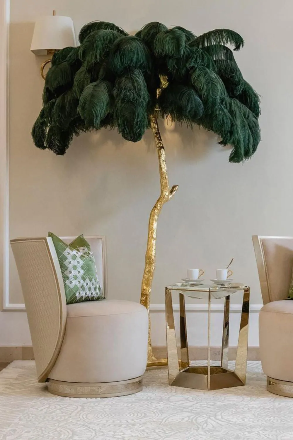 Brass Ostrich Feather Floor Lamp