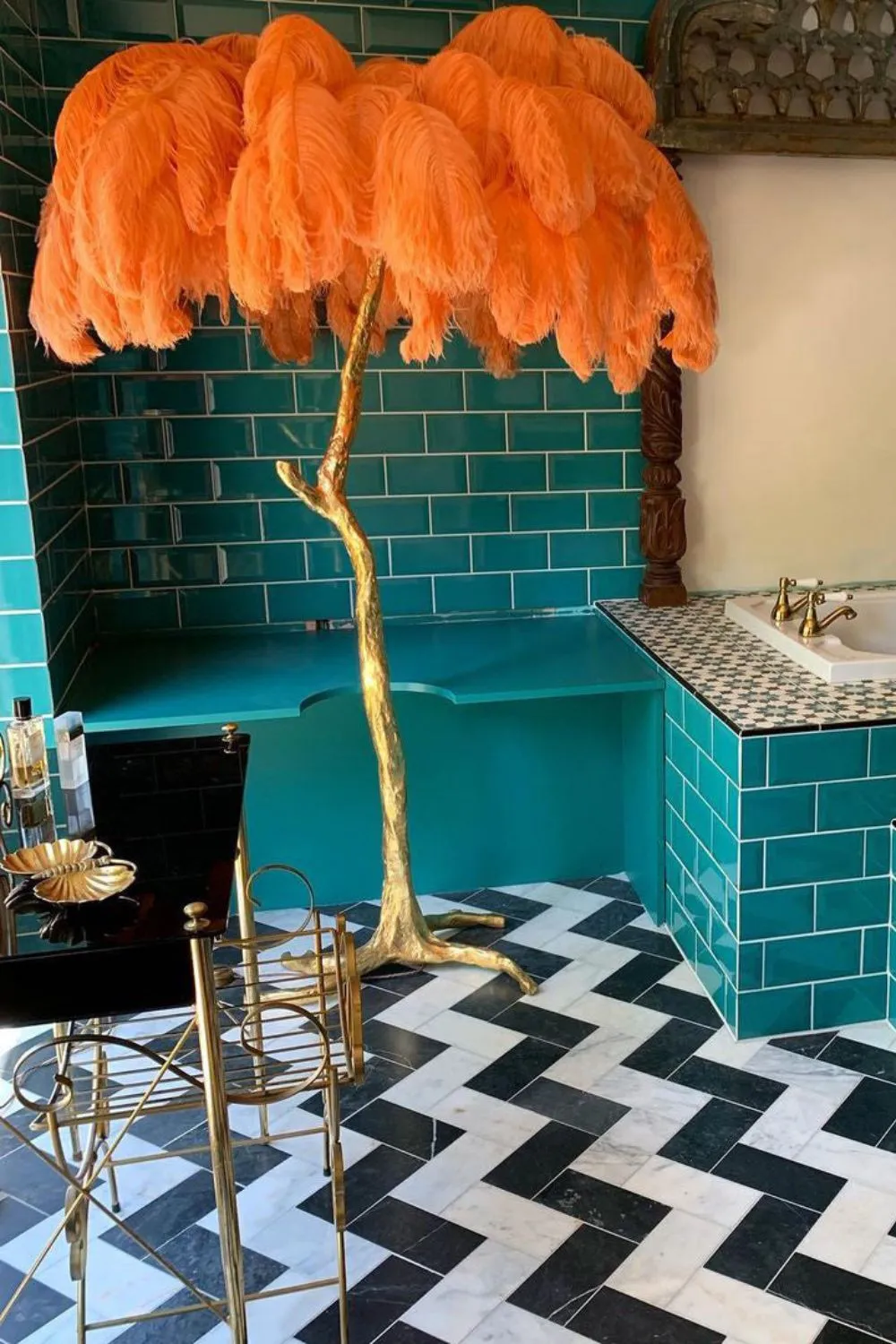 Brass Ostrich Feather Floor Lamp