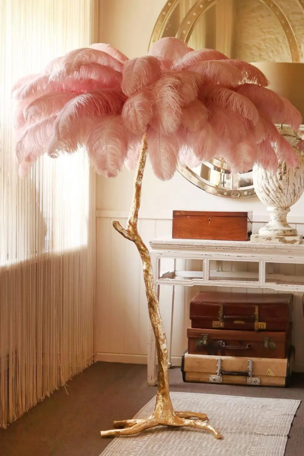 Brass Ostrich Feather Floor Lamp