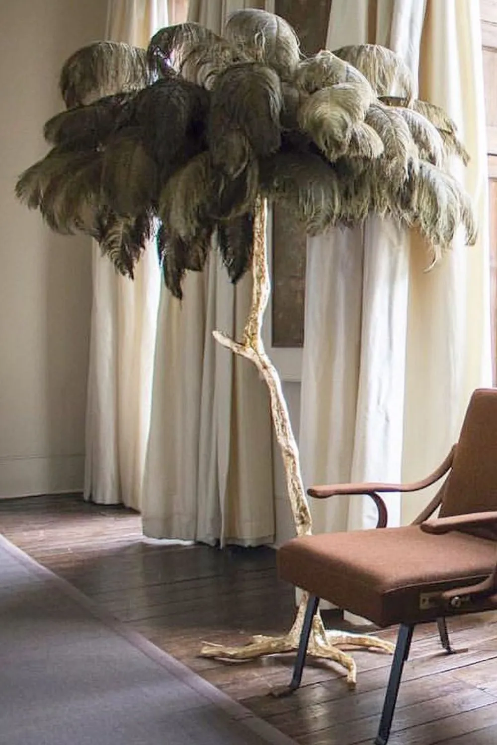 Brass Ostrich Feather Floor Lamp
