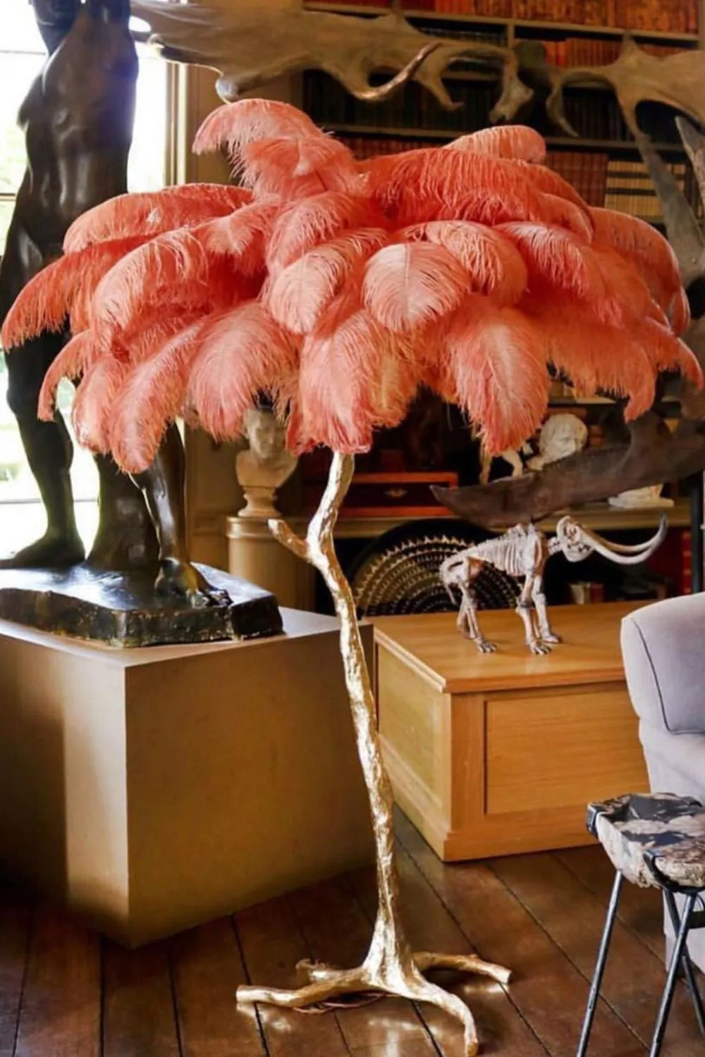 Brass Ostrich Feather Floor Lamp