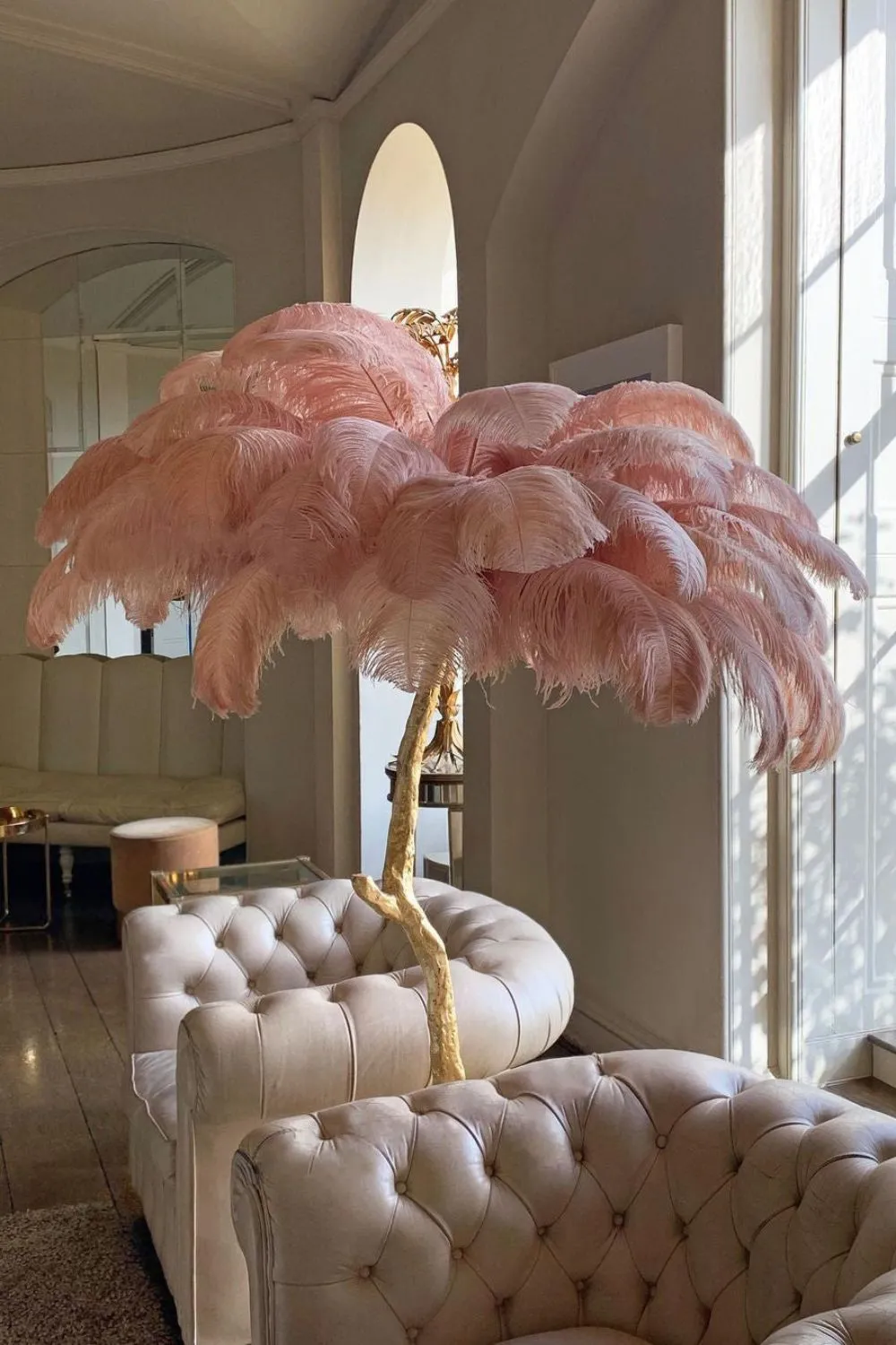 Brass Ostrich Feather Floor Lamp