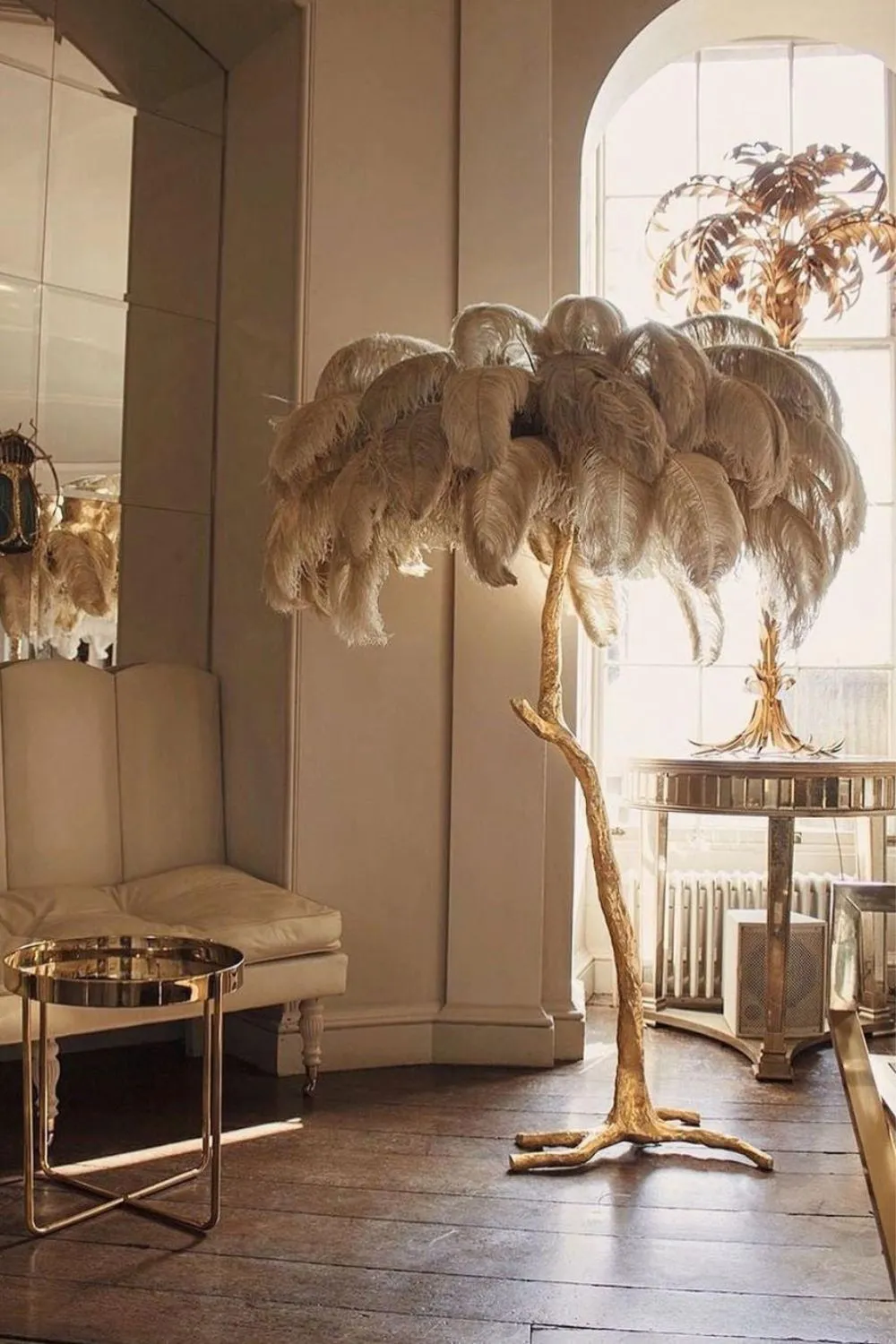 Brass Ostrich Feather Floor Lamp