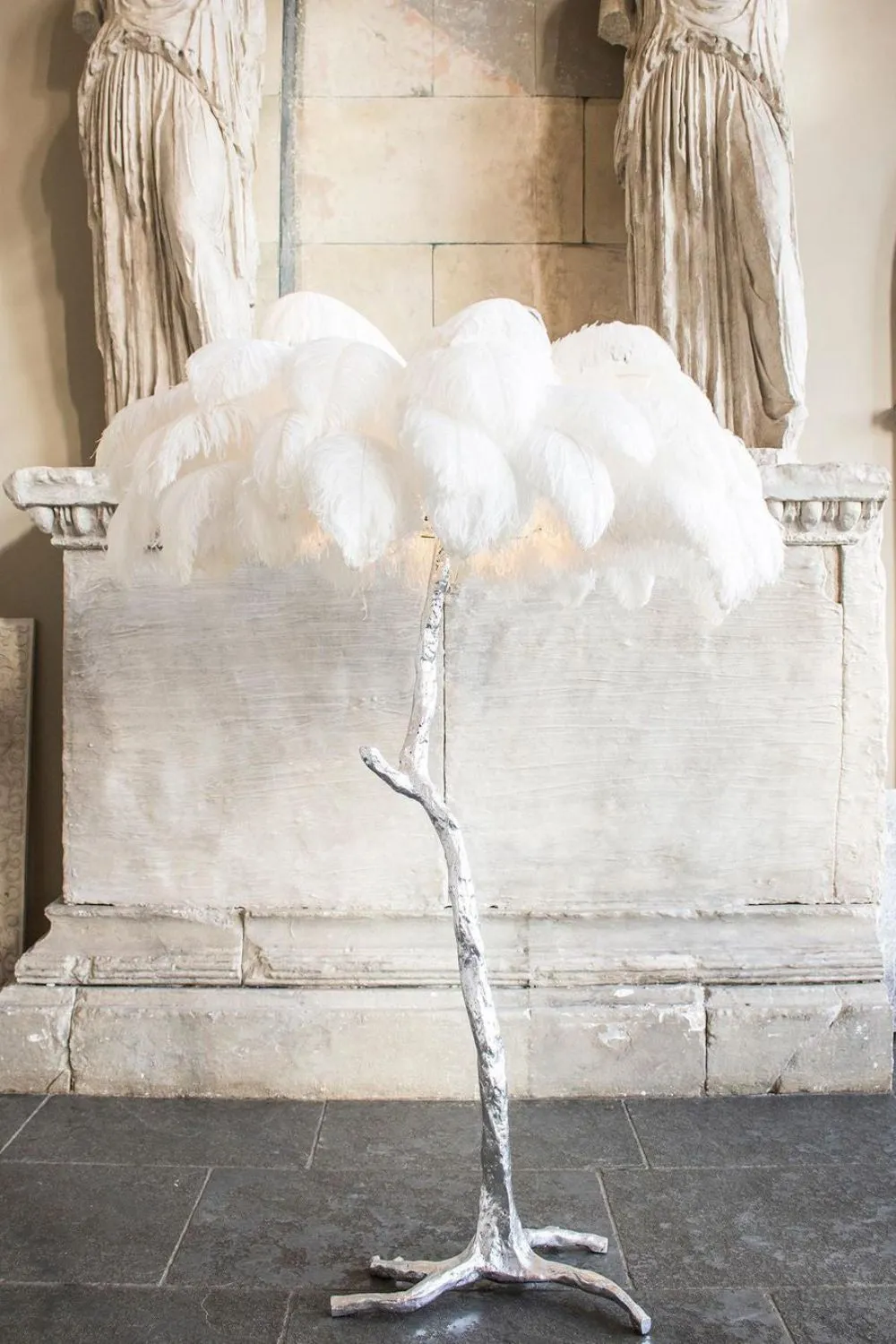 Brass Ostrich Feather Floor Lamp