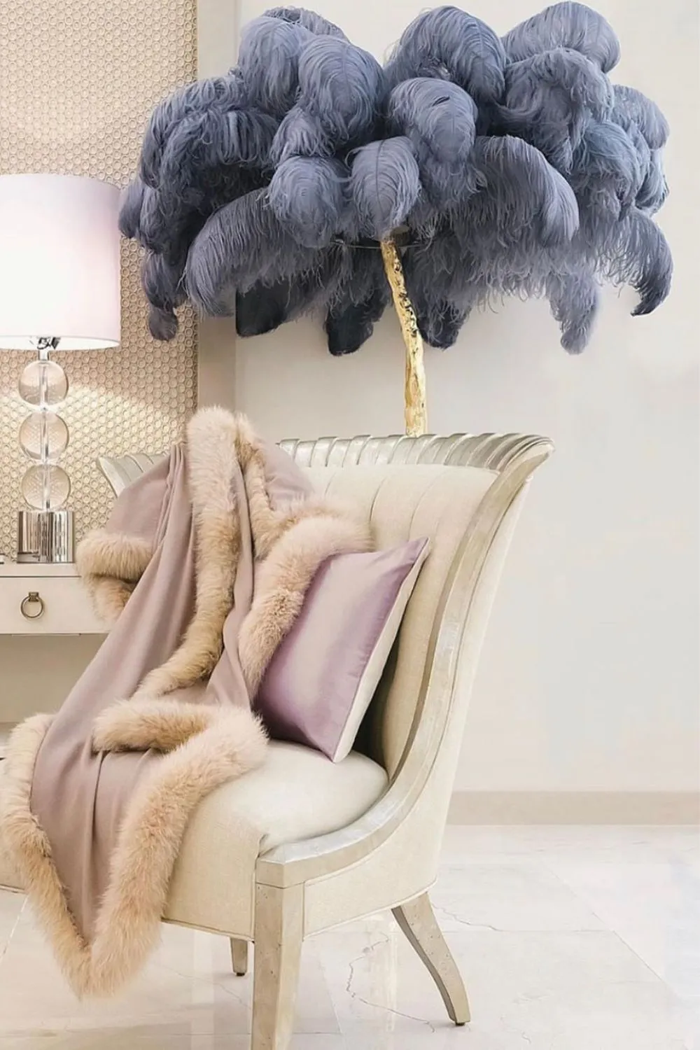 Brass Ostrich Feather Floor Lamp