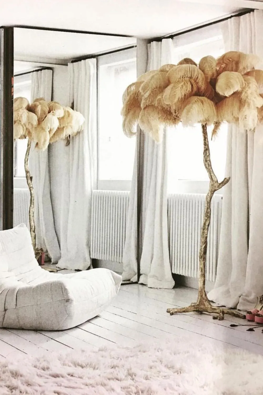 Brass Ostrich Feather Floor Lamp
