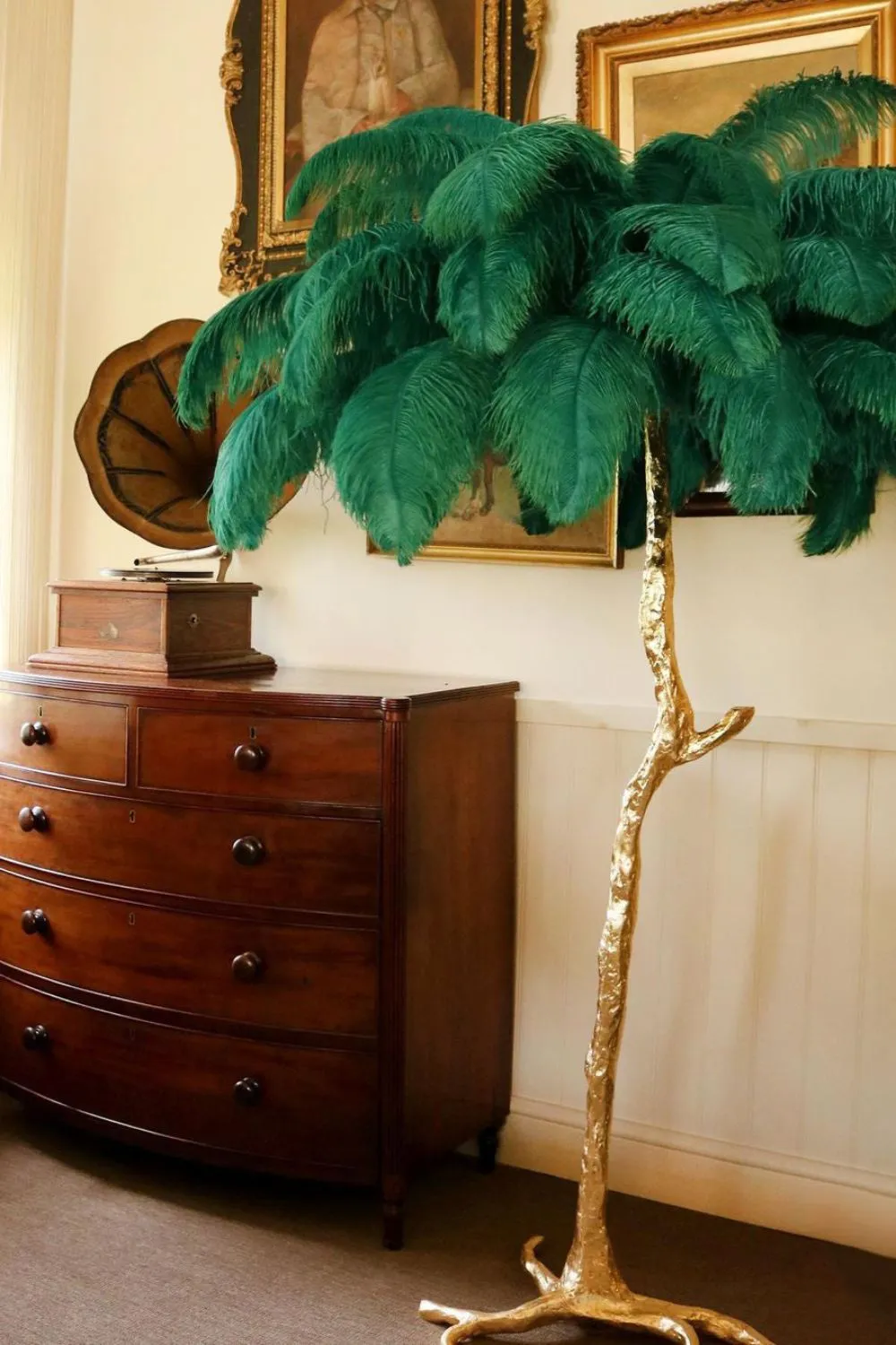 Brass Ostrich Feather Floor Lamp