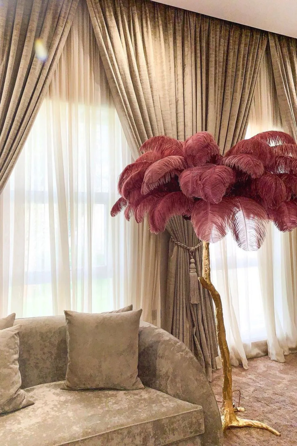 Brass Ostrich Feather Floor Lamp