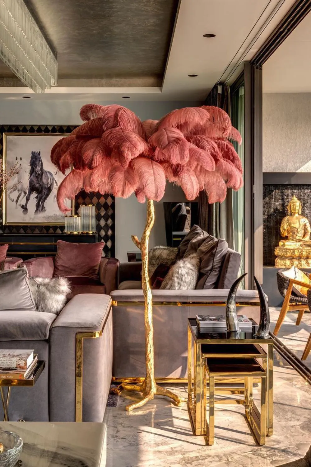 Brass Ostrich Feather Floor Lamp