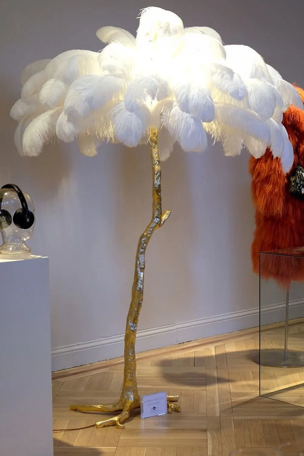 Brass Ostrich Feather Floor Lamp