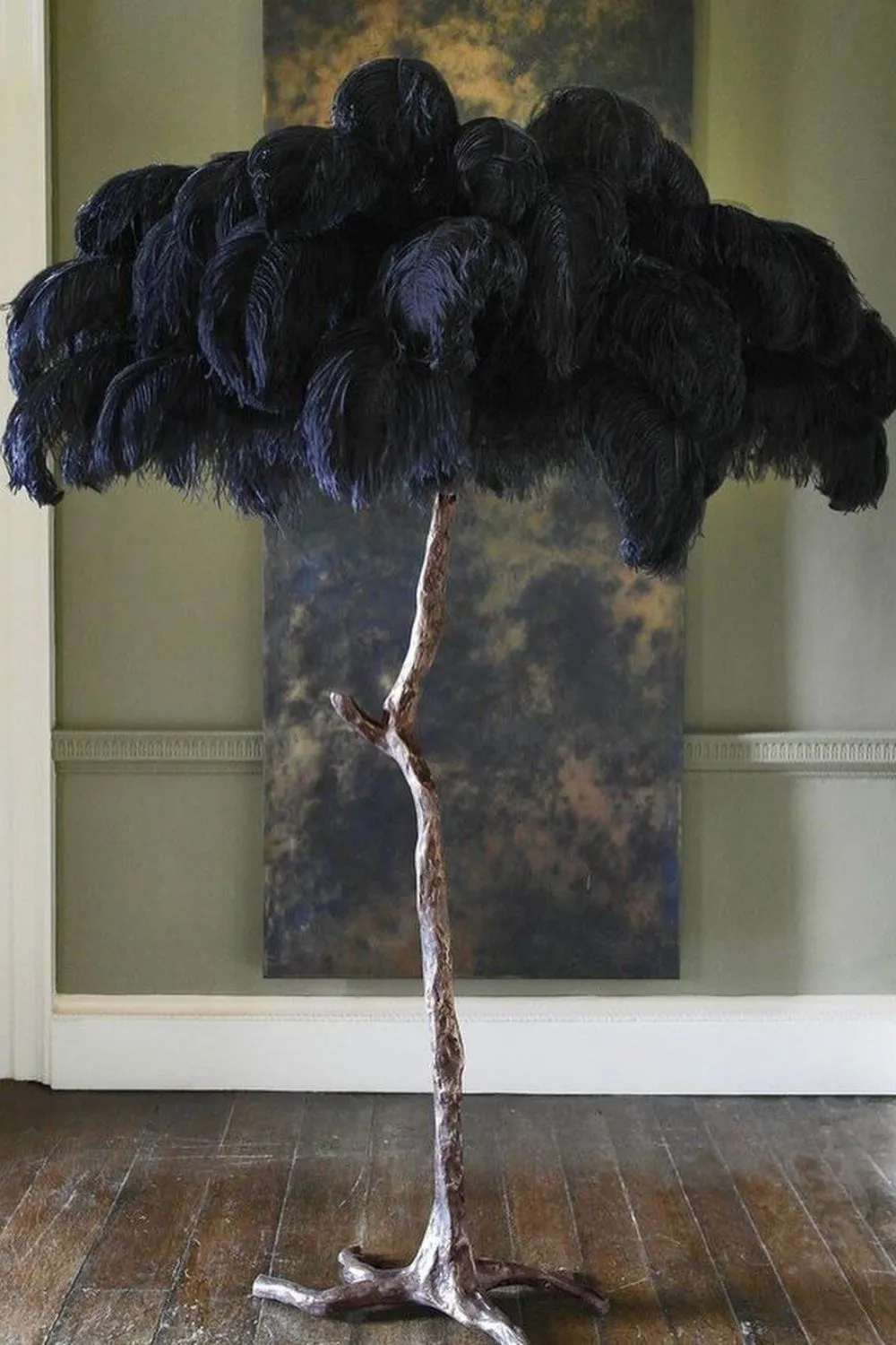 Brass Ostrich Feather Floor Lamp