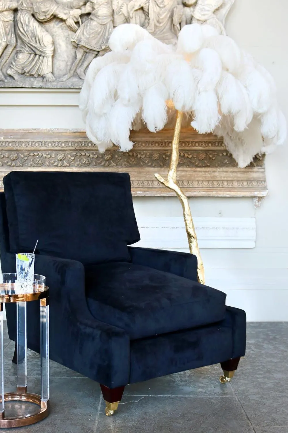 Brass Ostrich Feather Floor Lamp