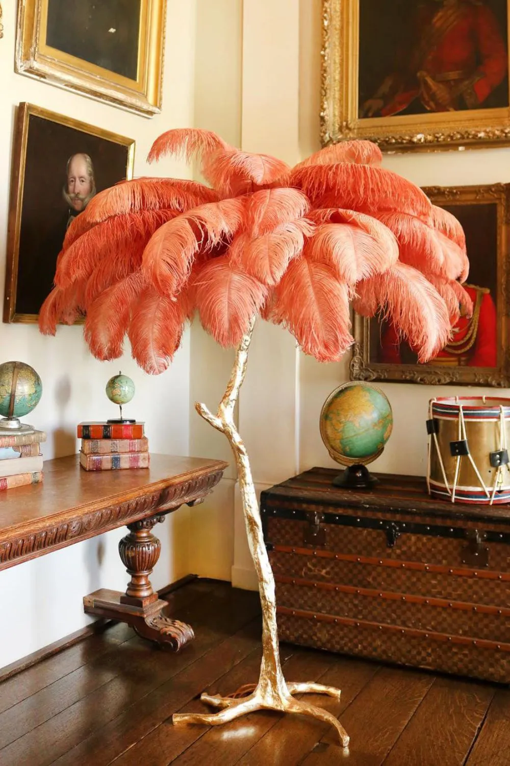 Brass Ostrich Feather Floor Lamp