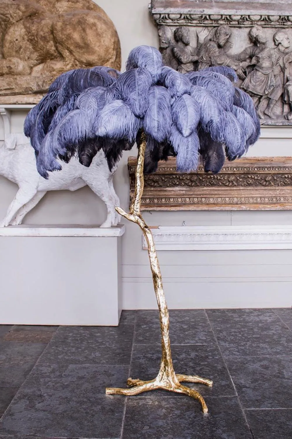 Brass Ostrich Feather Floor Lamp