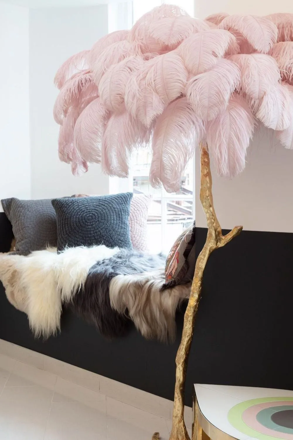 Brass Ostrich Feather Floor Lamp