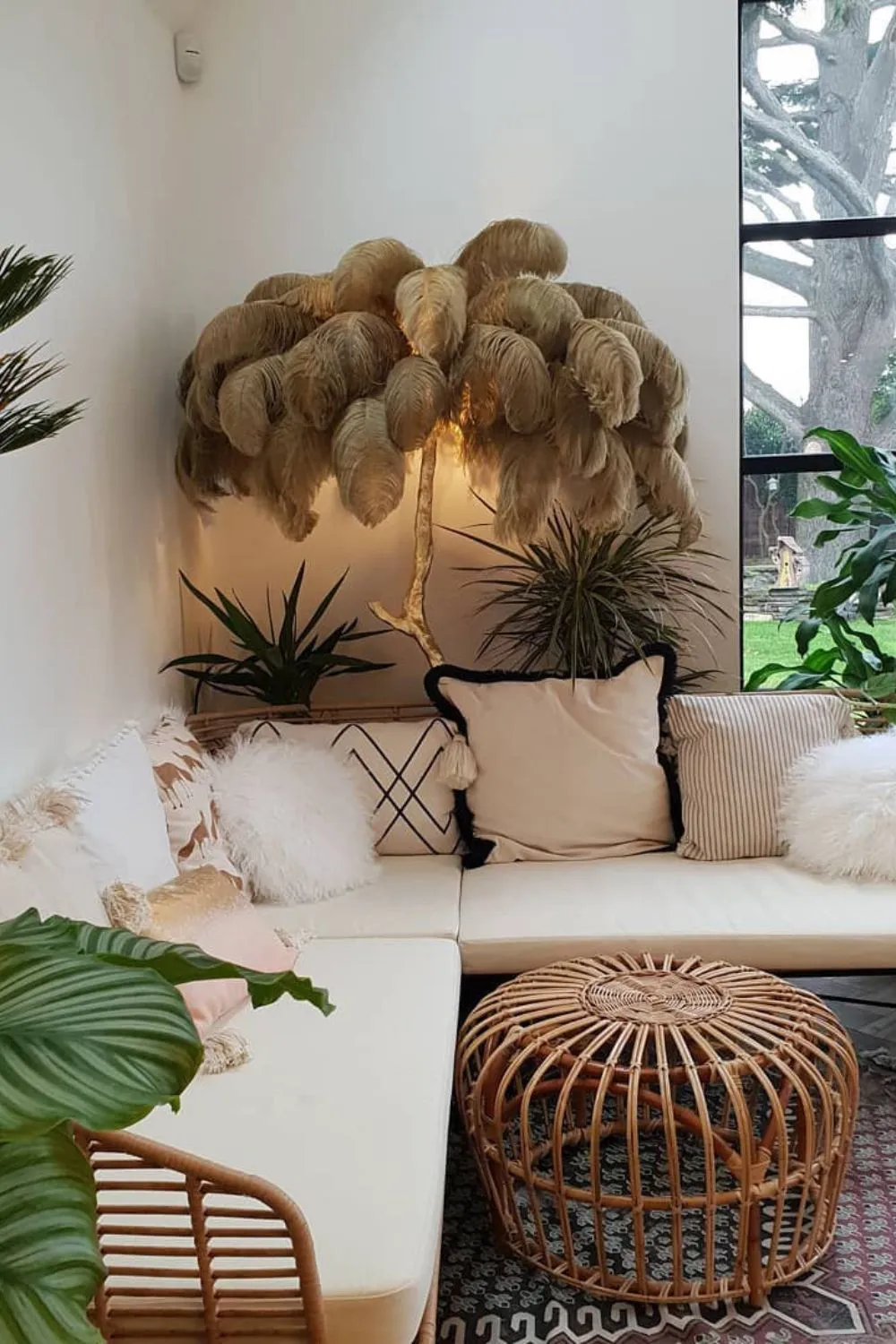 Brass Ostrich Feather Floor Lamp