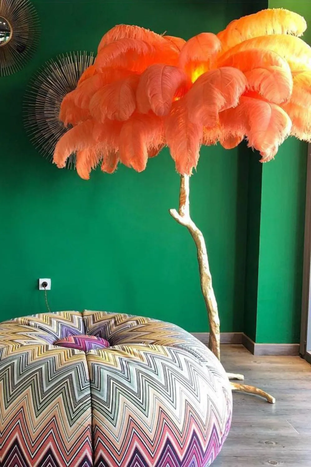 Brass Ostrich Feather Floor Lamp