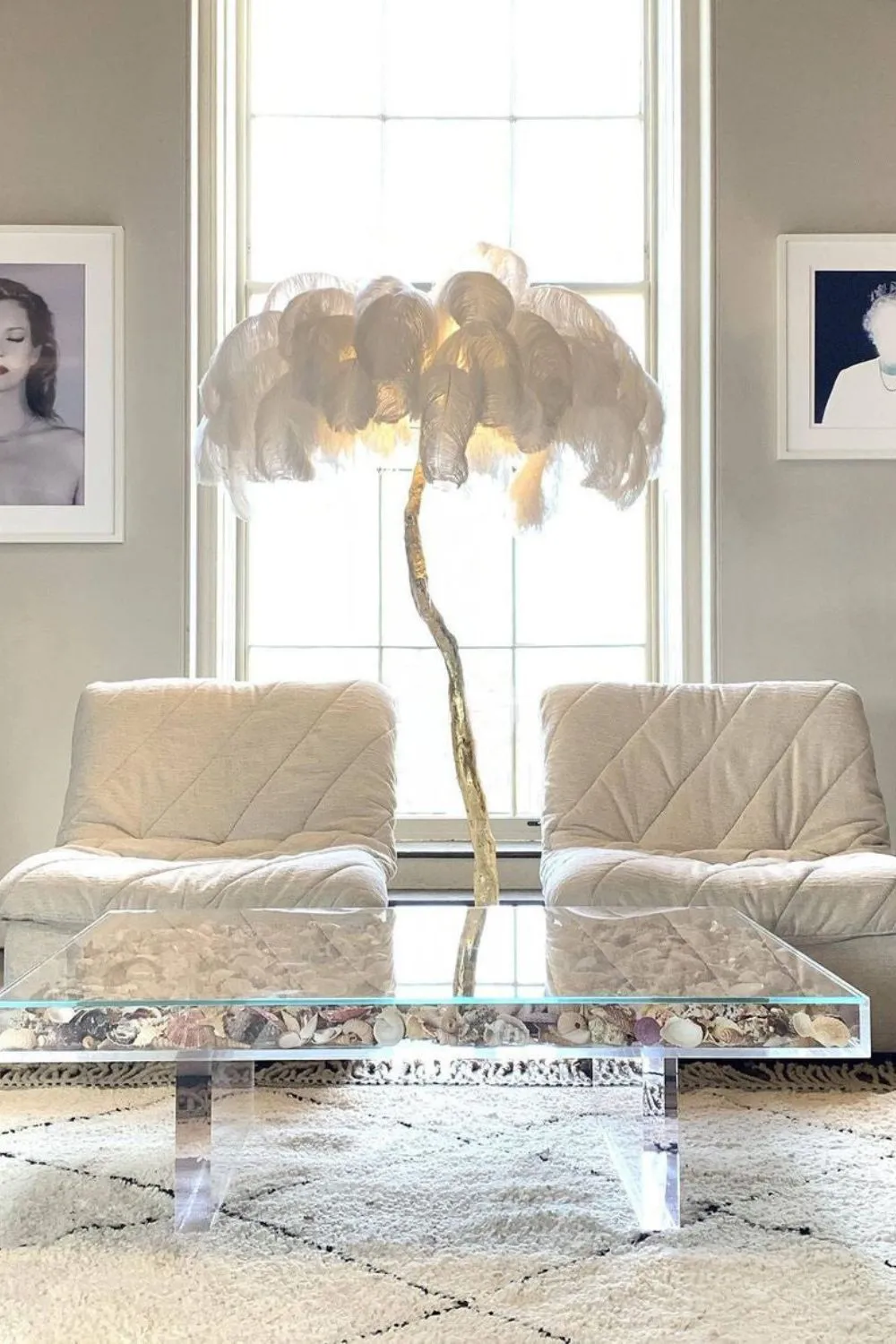 Brass Ostrich Feather Floor Lamp