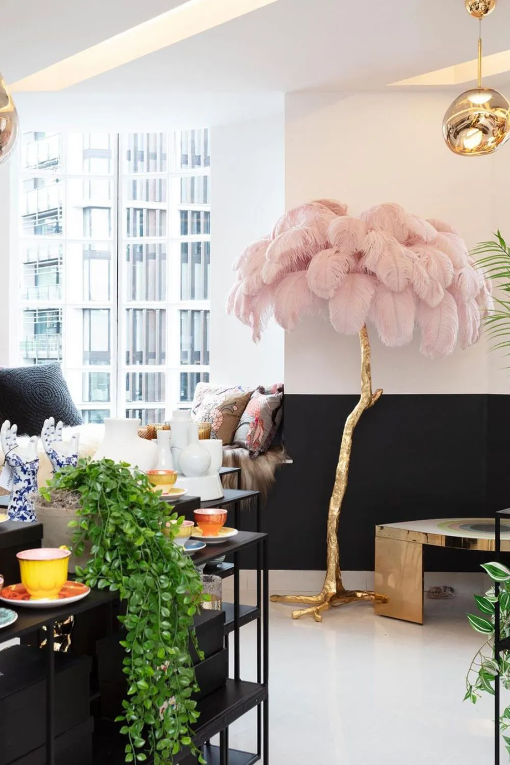 Brass Ostrich Feather Floor Lamp