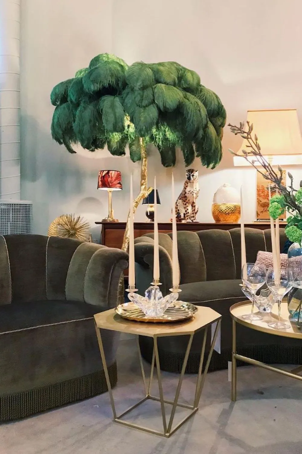 Brass Ostrich Feather Floor Lamp