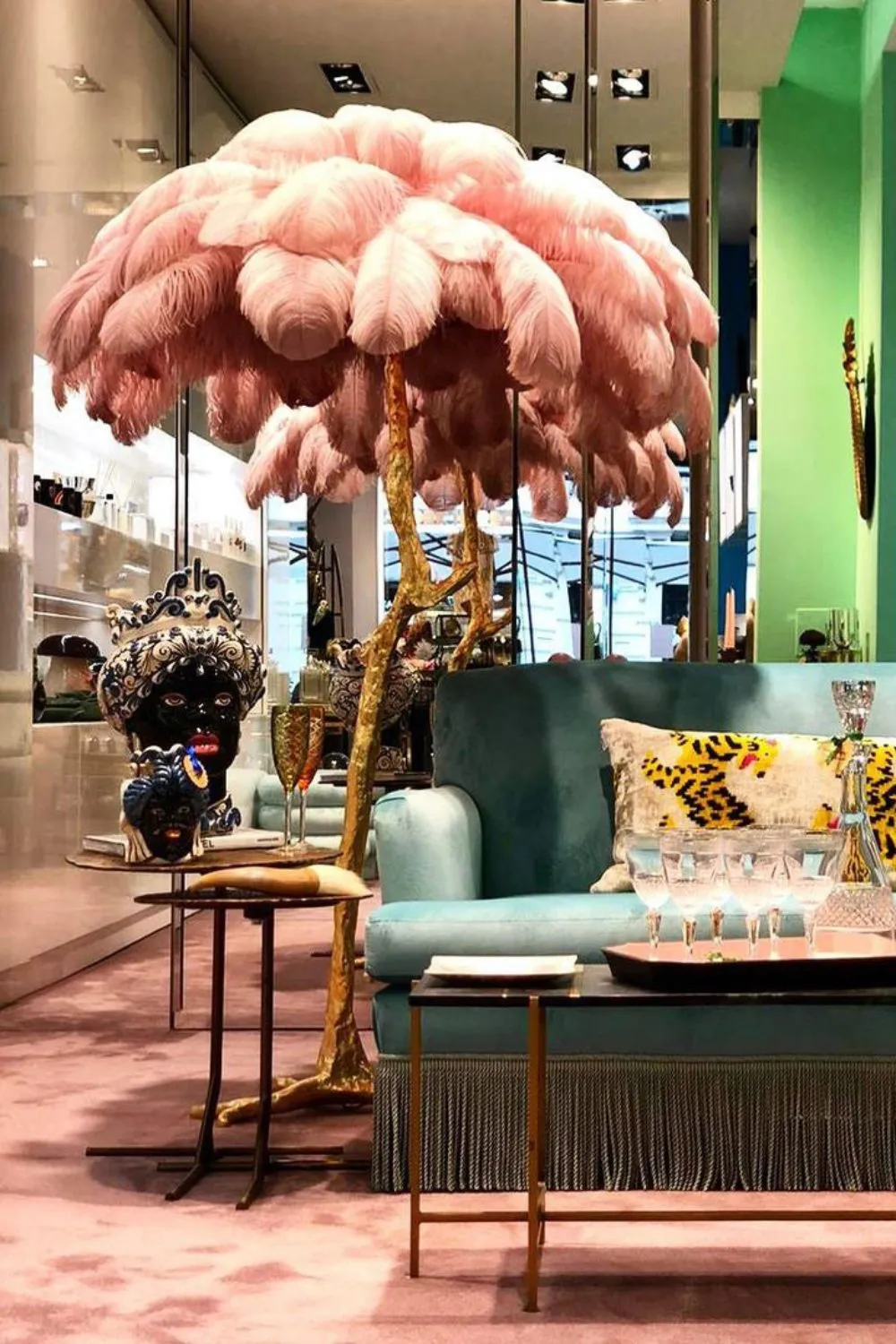 Brass Ostrich Feather Floor Lamp