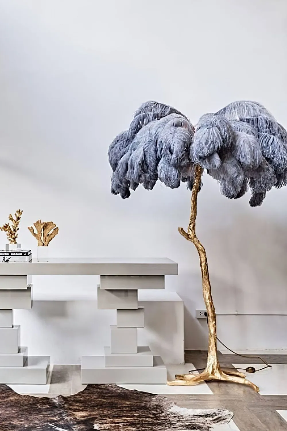Brass Ostrich Feather Floor Lamp
