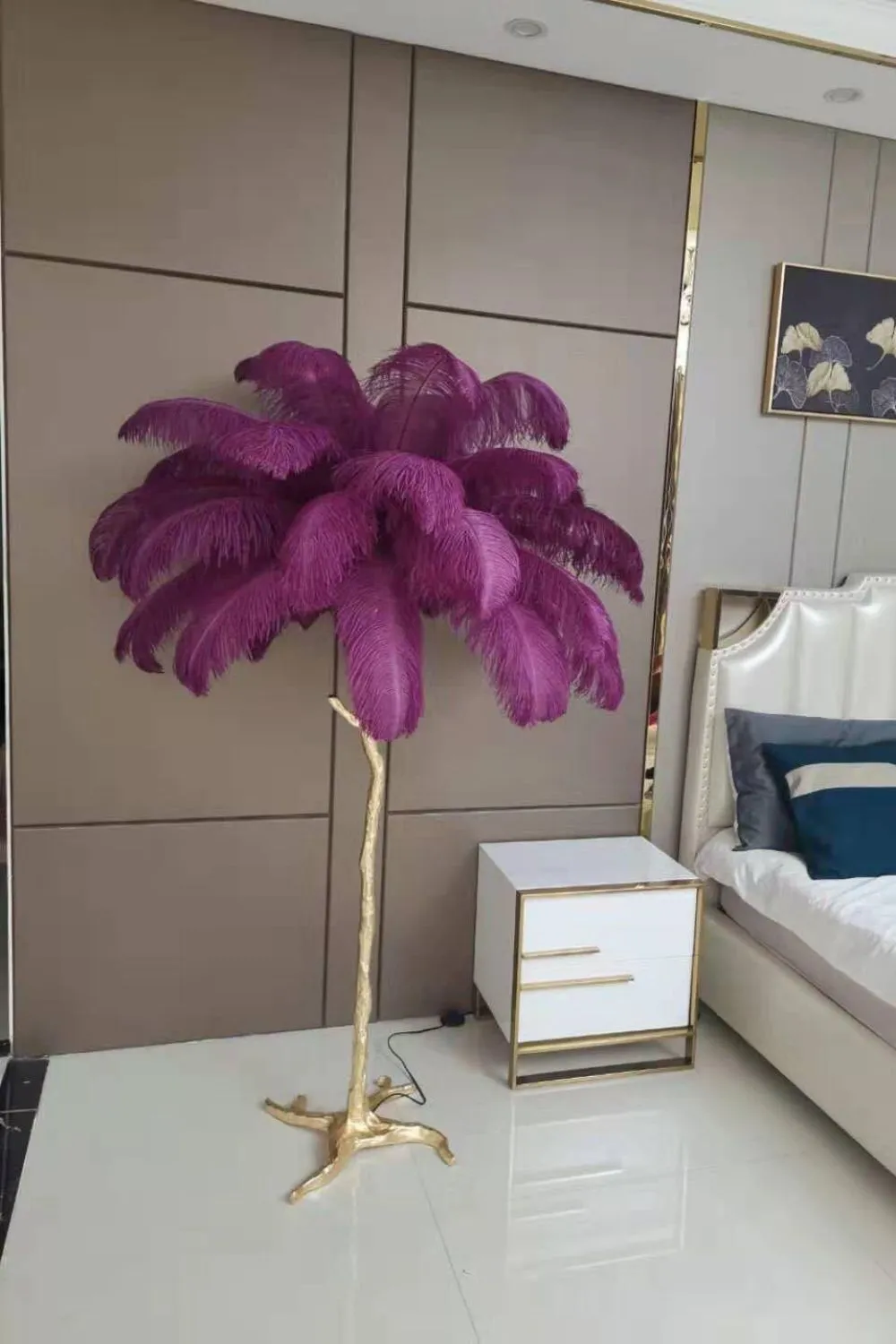 Brass Ostrich Feather Floor Lamp