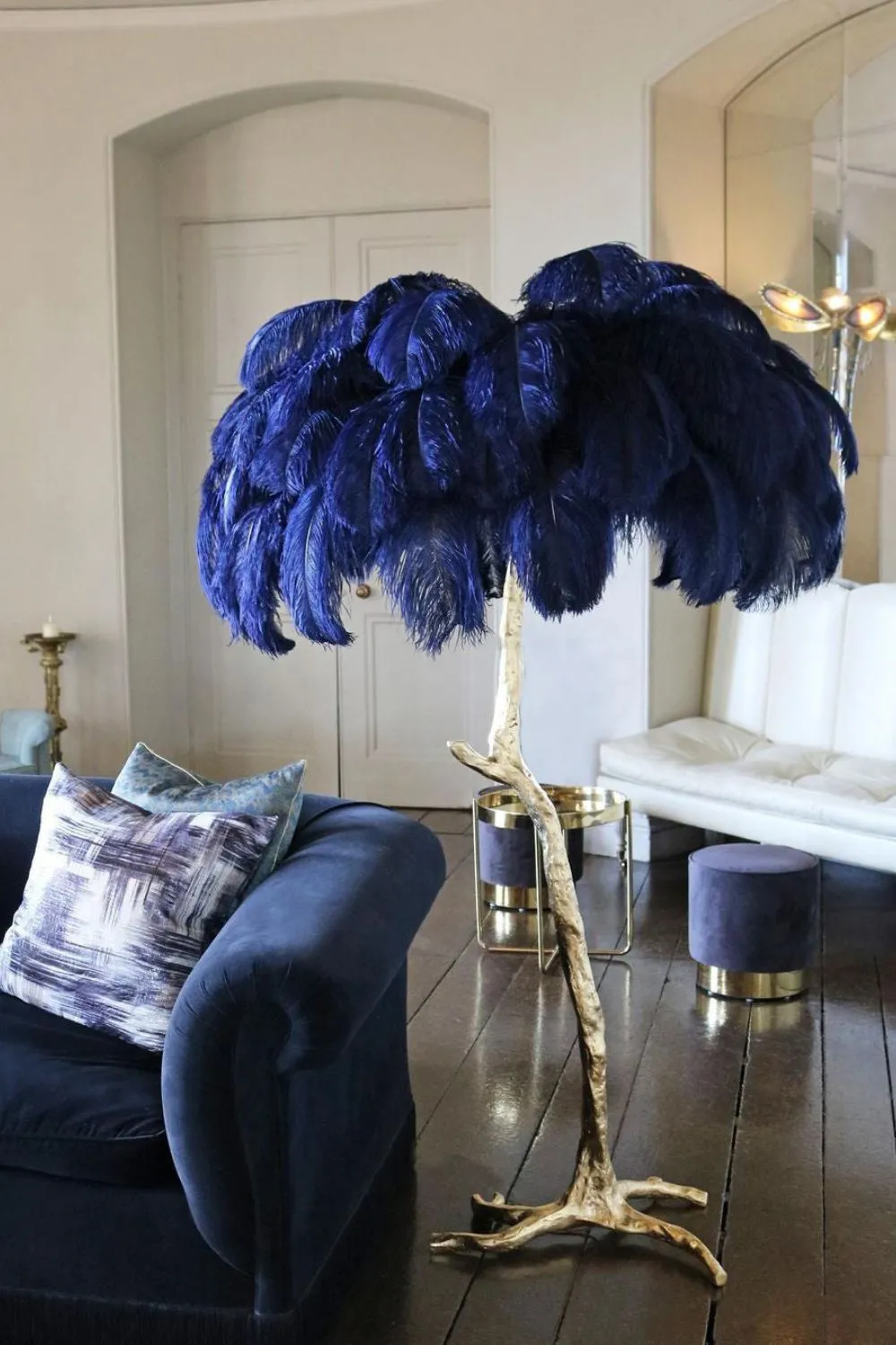 Brass Ostrich Feather Floor Lamp