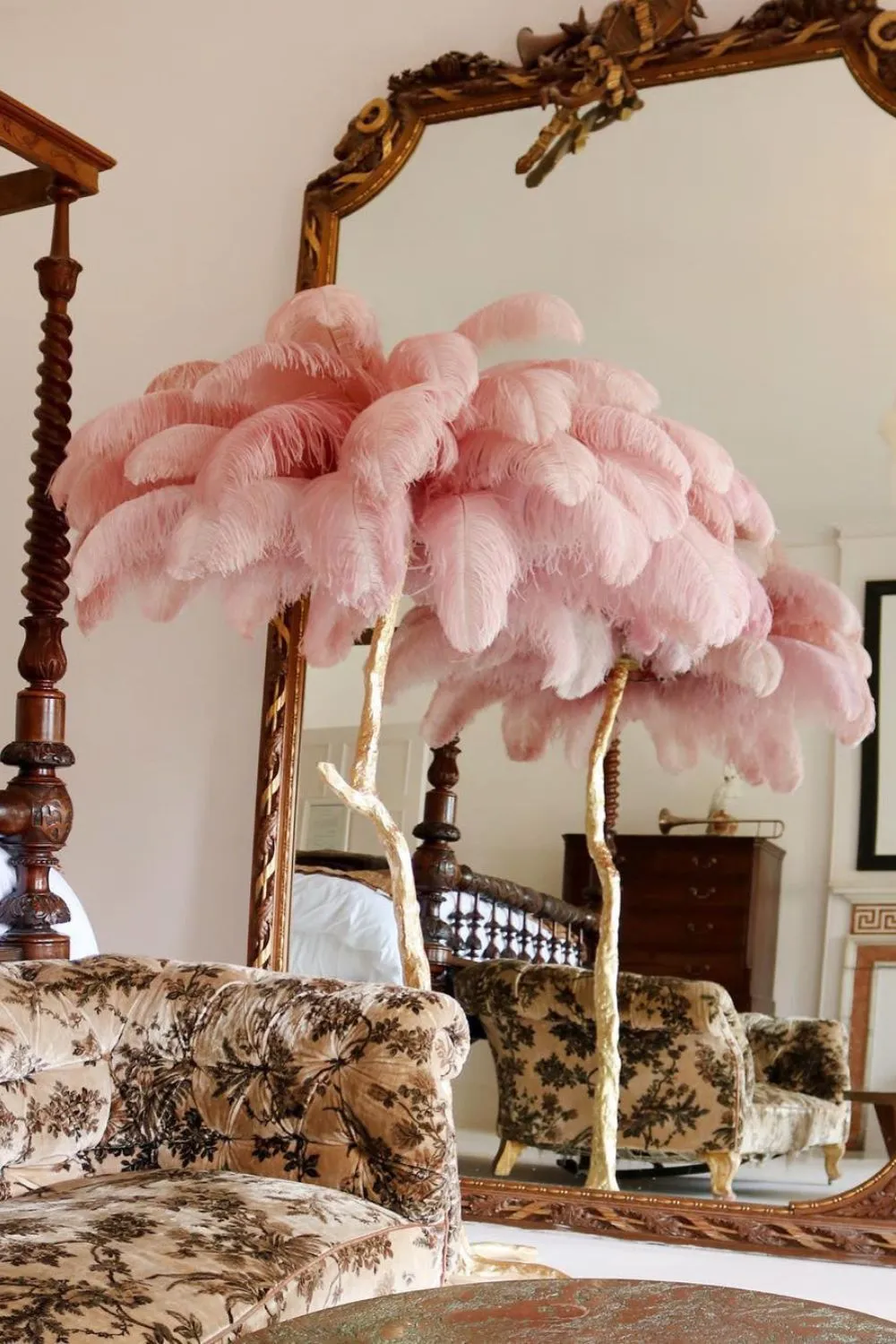 Brass Ostrich Feather Floor Lamp