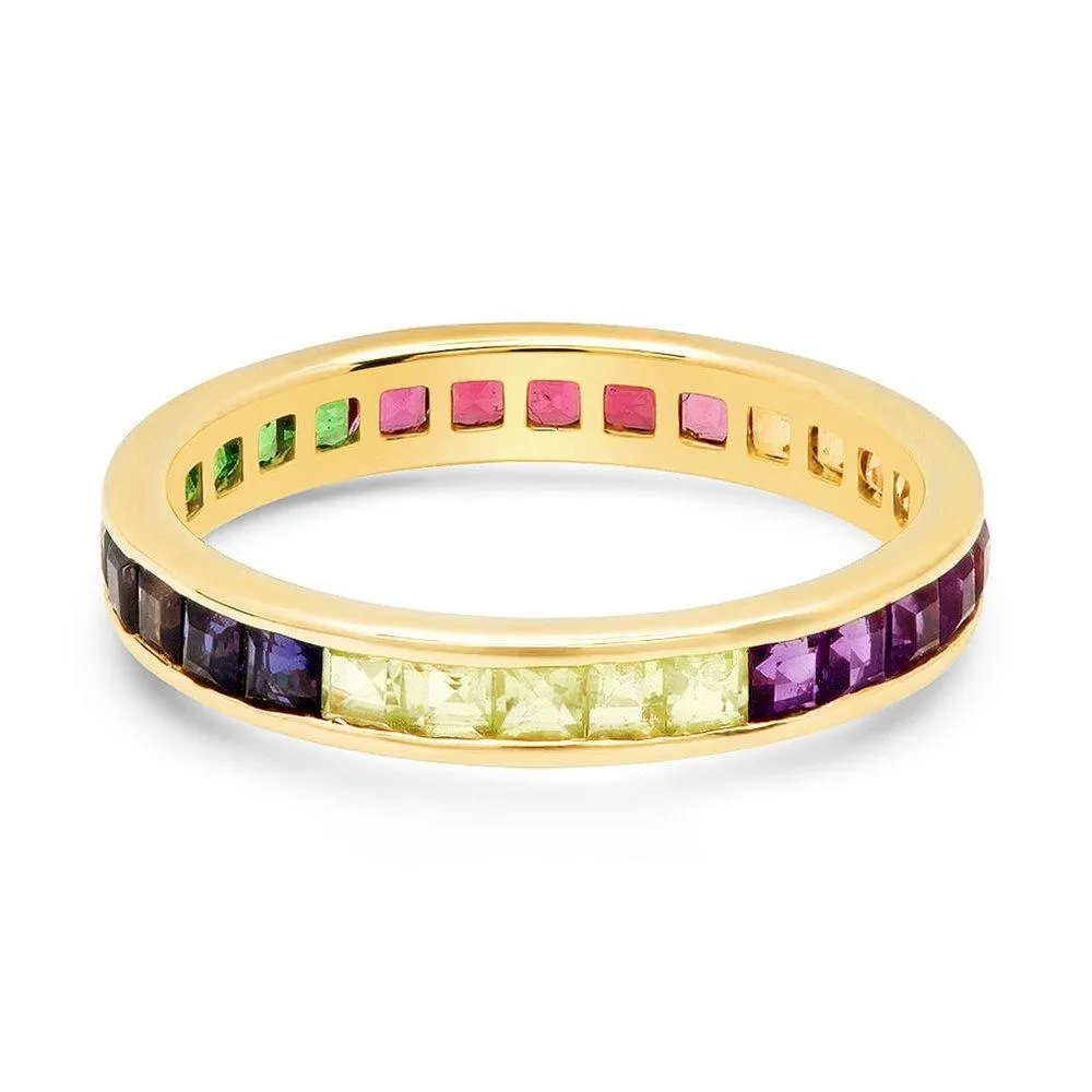 CHANNEL SET RING, RAINBOW STONES