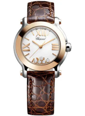Chopard Happy Sport II Round Diamond White Dial 18 kt Rose Gold Ladies Watch 278509-6001