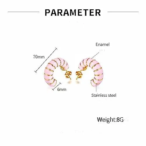 Chunky Gold Hoop Earrings for Women, Trendy Pink/Purple/White/Green Huggie Earrings, Lightweight & Hypoallergenic Titanium Steel Gold Plated Jewelry (pink)