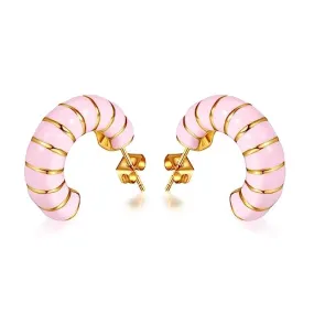 Chunky Gold Hoop Earrings for Women, Trendy Pink/Purple/White/Green Huggie Earrings, Lightweight & Hypoallergenic Titanium Steel Gold Plated Jewelry (pink)