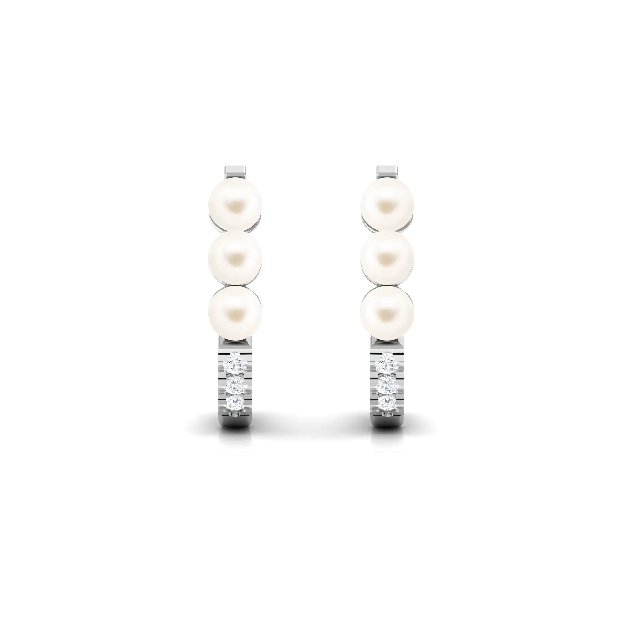 Classic Freshwater Pearl Half Hoop Earrings with Diamond