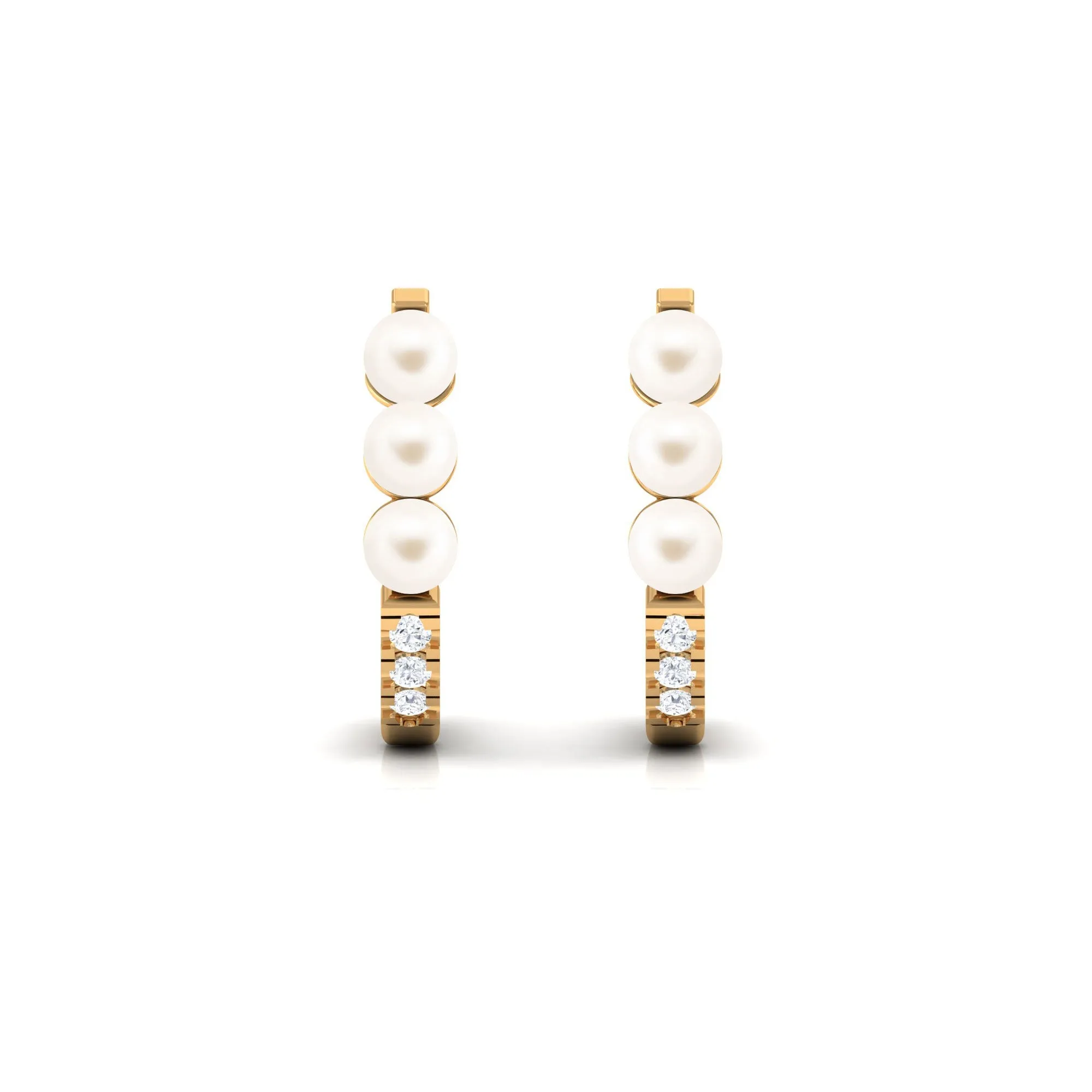 Classic Freshwater Pearl Half Hoop Earrings with Diamond