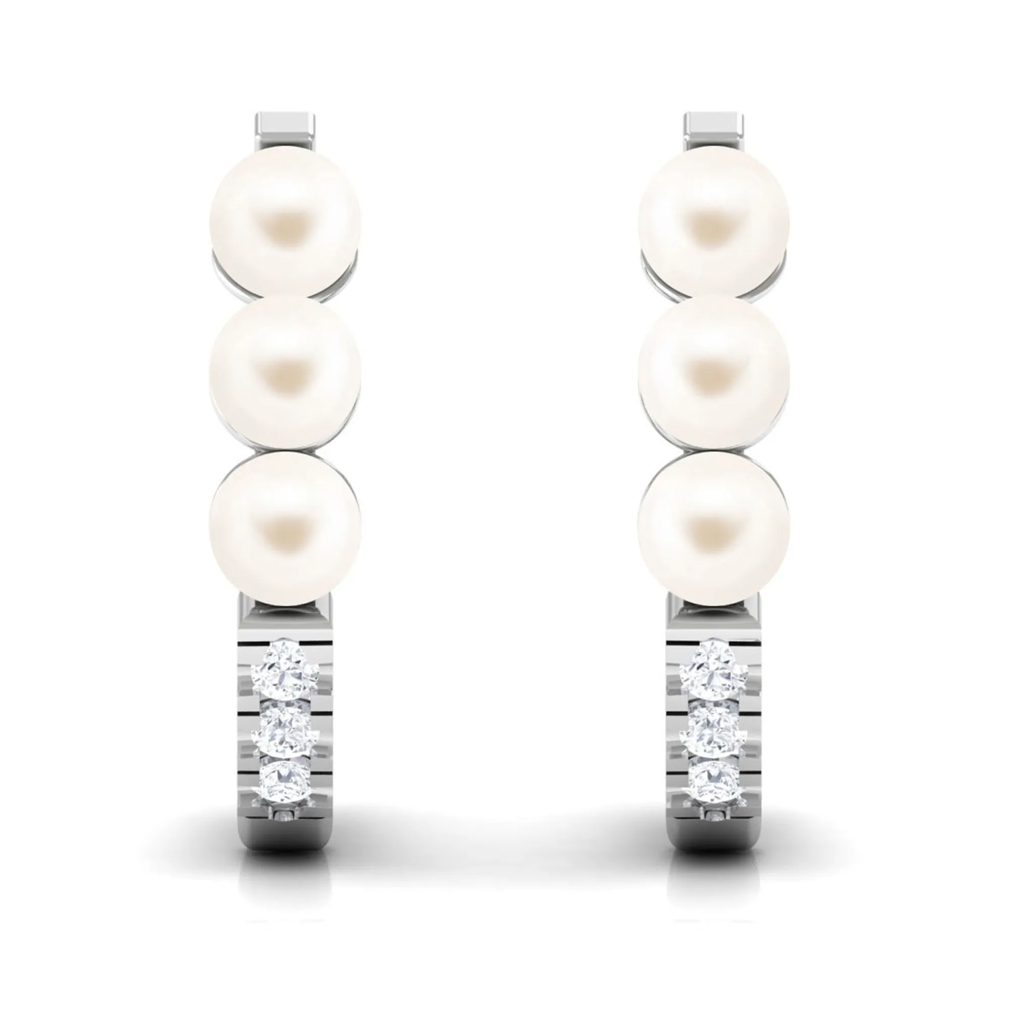 Classic Freshwater Pearl Half Hoop Earrings with Diamond