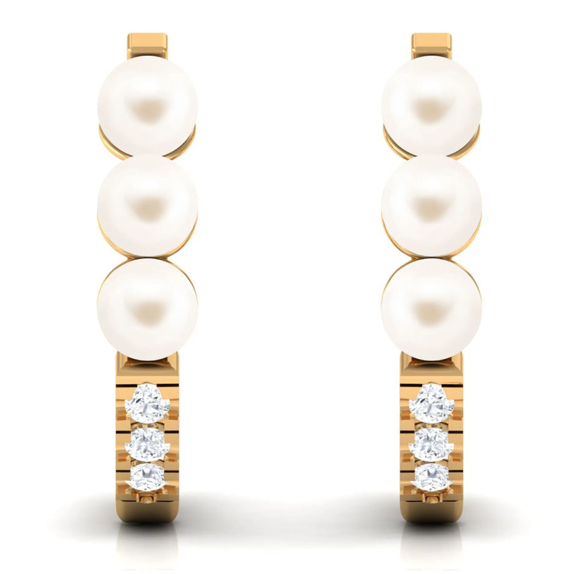 Classic Freshwater Pearl Half Hoop Earrings with Diamond