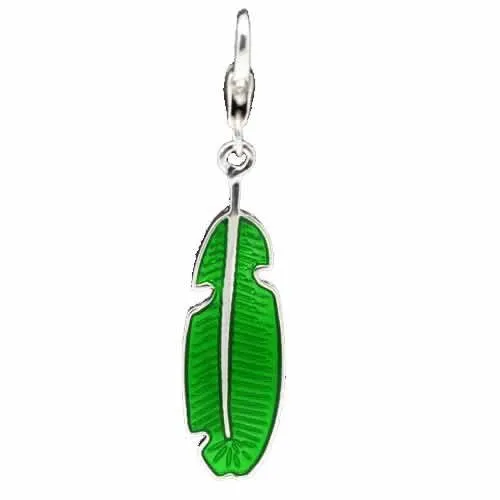 Clip on Feather Charm Pendant for European Jewelry w/ Lobster Clasp